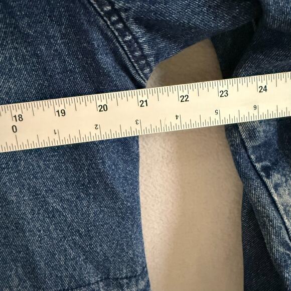 Vintage LL Bean Jacket Womens M/L Blue Denim Hooded Barn Chore Flannel Lined 90s - Picture 11 of 12